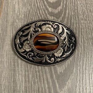 Silver Belt Buckle with Stone Center
